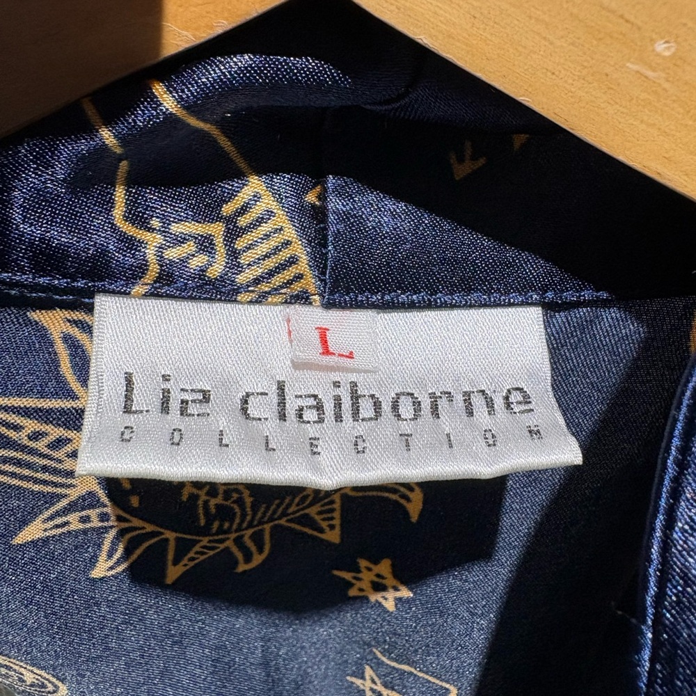 Liz Claiborne Collection navy suns moons celestial print robe large 90’s - Picture 3 of 8
